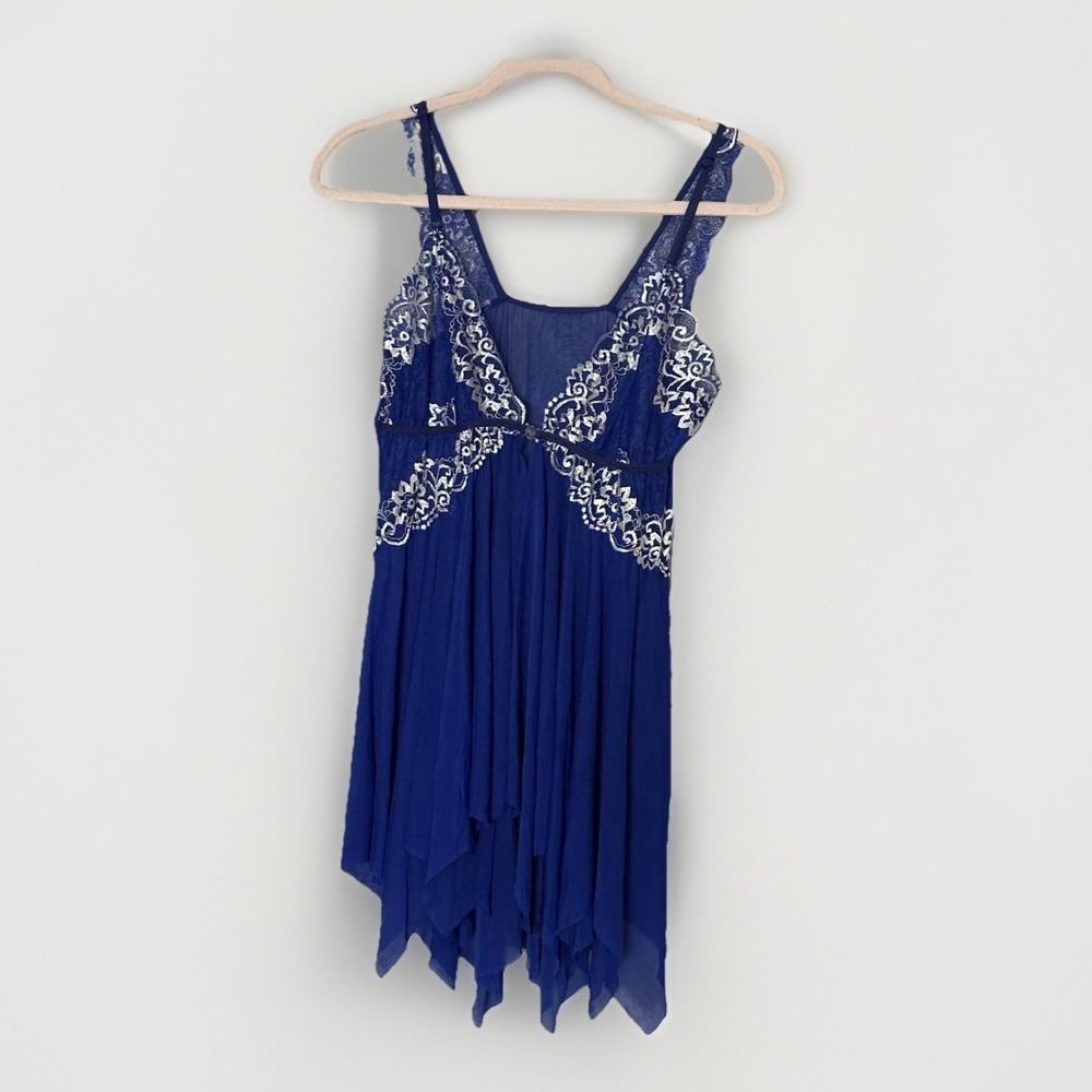 Blue Lace Sheer Slip Dress Negligee Sirencore Seductive Date‎ Night S/M